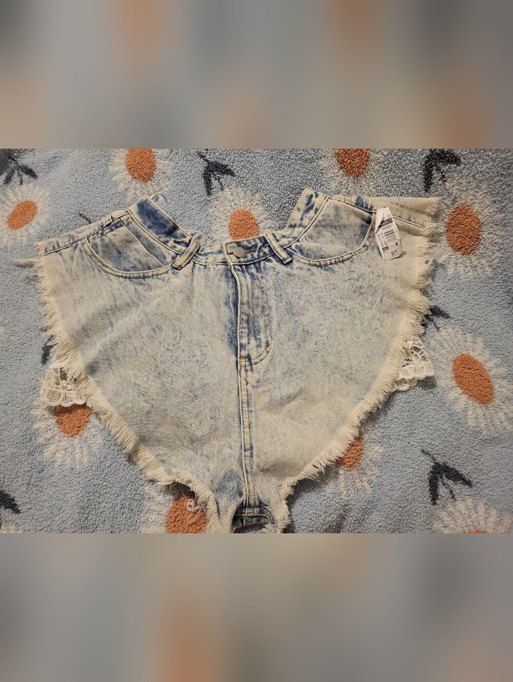 Privy Brand Of High-Rise Acid Wash  Denim Shorts with Frayed Hem